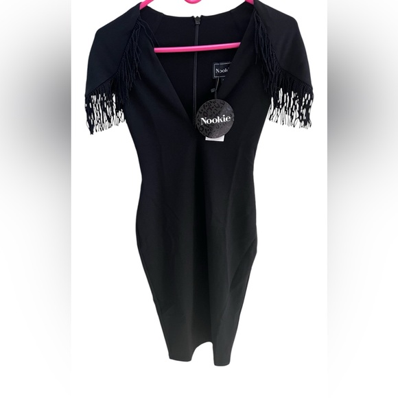 Nookie Fringe Mendez Black Elegant MIDI Dress NWT Small - Picture 4 of 9